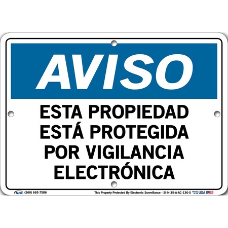Vestil Aluminum Composite Sign, 7-1/2" Height, 10-1/2" Width, Aluminum Composite, Rectangle, Spanish SI-N-35-A-AC-130-S